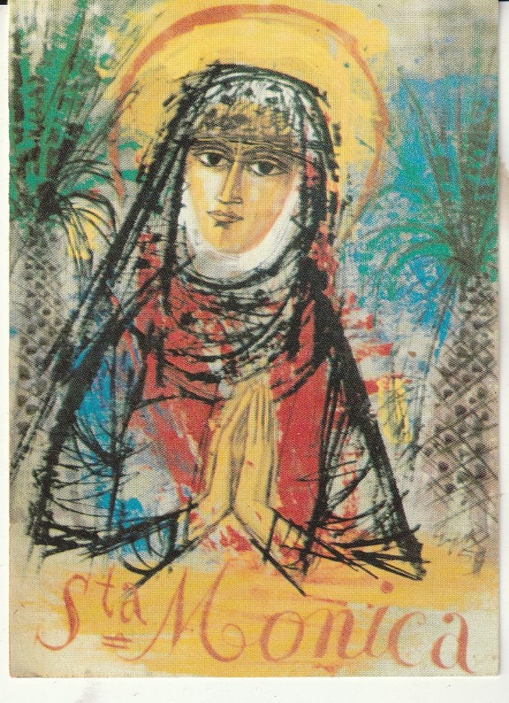 Vintage bidprentje Heilige Monica - Gebed voor Gezinnen, Ophalen of Verzenden, Gebruikt, Kaart of Prent, Christendom | Katholiek