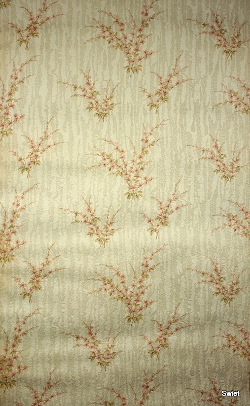 9905 Vintage wit beige bloemenbehang met roze swiet, Ophalen of Verzenden, Roze