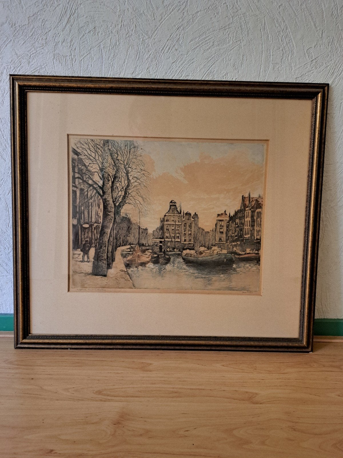 Antieke Ets: Stadsgezicht Rotterdam, gesigneerd, Ets, Stadsgezicht, 1900 - 1949, Ingelijst