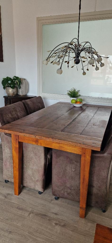 Massief taekhouten eettafel 160cm, Ophalen, Gebruikt, Teakhout, Massief taekhout