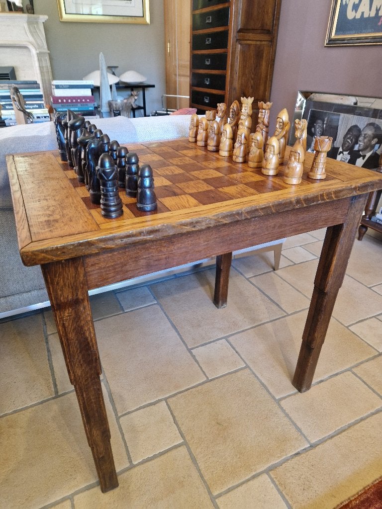Vintage Palissander Schaaktafel  handgesneden schaakstukken, Ophalen of Verzenden