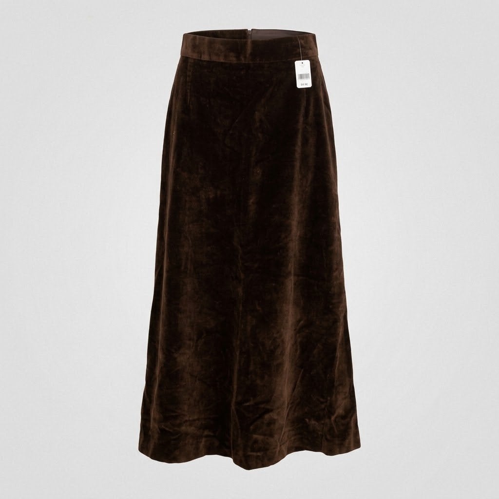 Vintage Bruine velourse Maxi Rok - Maat M, Kleding | Dames, Maat 38/40 (M), Bruin, Ophalen of Verzenden, Onder de knie