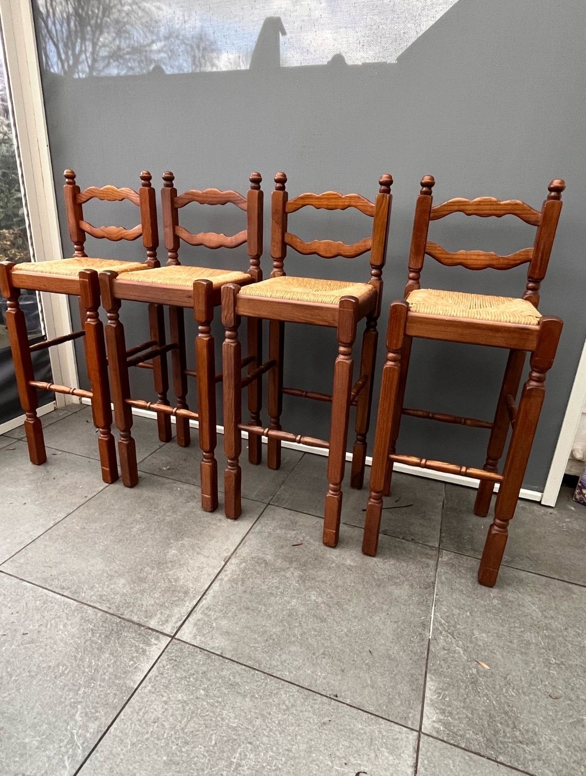 Vintage houten barkrukken - Jaren 80 set, Ophalen, Gebruikt, Met voetsteun, 60 tot 90 cm