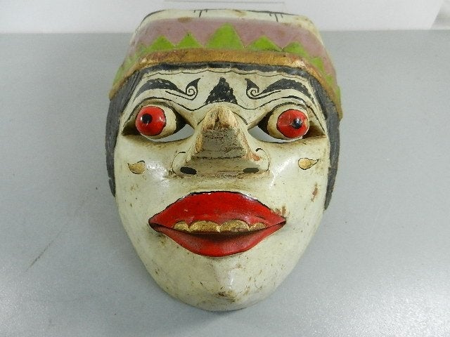 Oude witte Wayang Topeng theatermasker Bali of Java, Antiek en Kunst, Hout, Wit, 20 cm, Masker