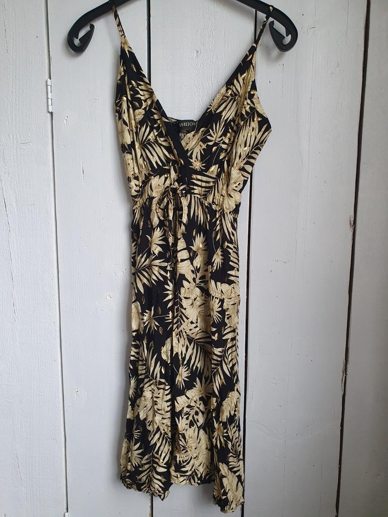 Zwart, beige, goudkleurige jurk (nieuw), Vintage dressing, S, Vintage Dressing, Zwart, Nieuw, Ophalen of Verzenden