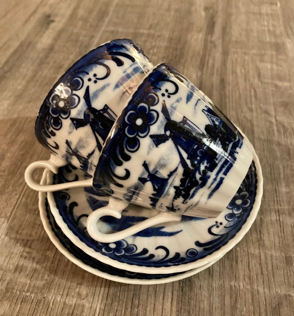 Kop en schotels oud Holland molens servies porselein kopjes, Antiek en Kunst, Ophalen of Verzenden