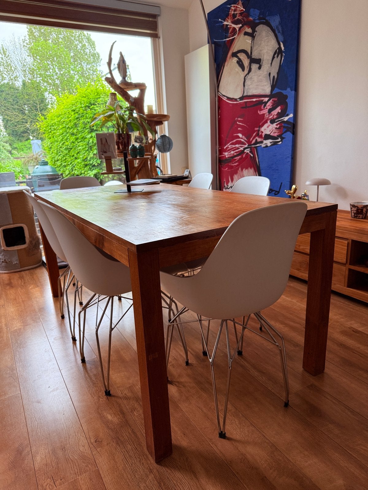 Eiken eettafel met 4 Kubikoff stoelen, Huis en Inrichting, Ophalen, Gebruikt, Eikenhout, 50 tot 100 cm