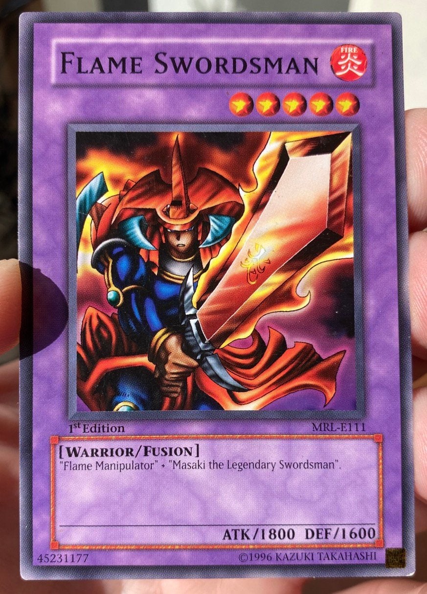Yu-Gi-Oh! Faded Flame Swordsman MRL-E 1st Edition Old Print, Ophalen of Verzenden, Gebruikt, Losse kaart