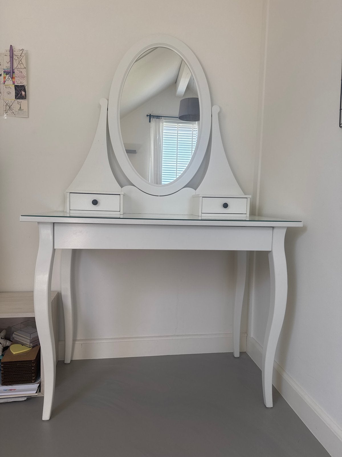 IKEA Witte Kaptafel met Spiegel en Lades, Ophalen, 100 tot 150 cm, 50 tot 100 cm, Zo goed als nieuw