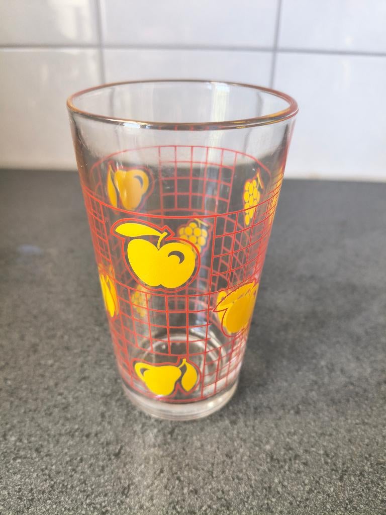Vintage Fidenza Vetraria Glas – Retro Fruitpatroon – Italy, Ophalen of Verzenden, Zo goed als nieuw, Frisdrankglas