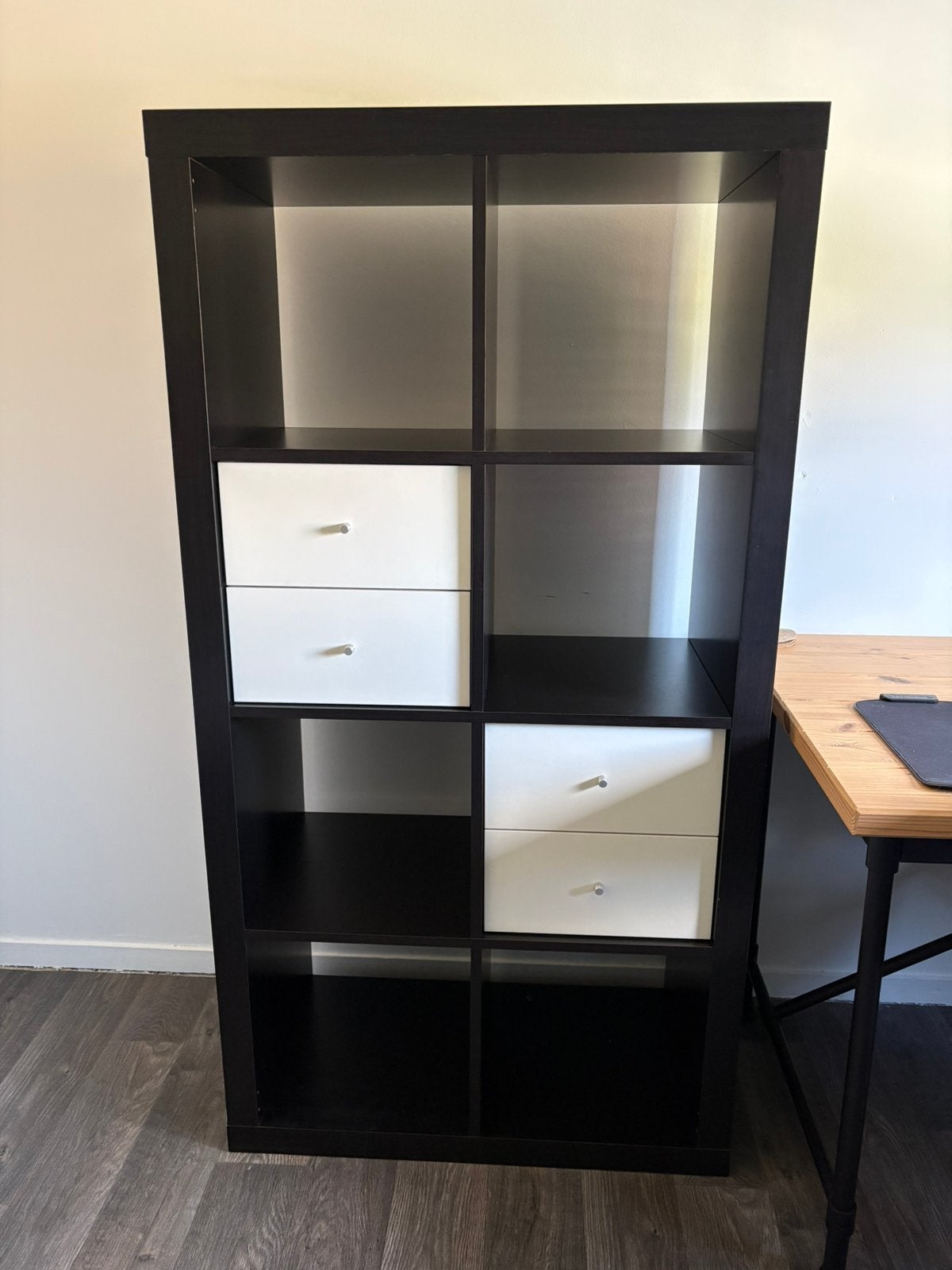 Ikea Kallax 8 vakken zwartbruin met lades, Ophalen, 100 tot 150 cm, Zo goed als nieuw, Minder dan 150 cm