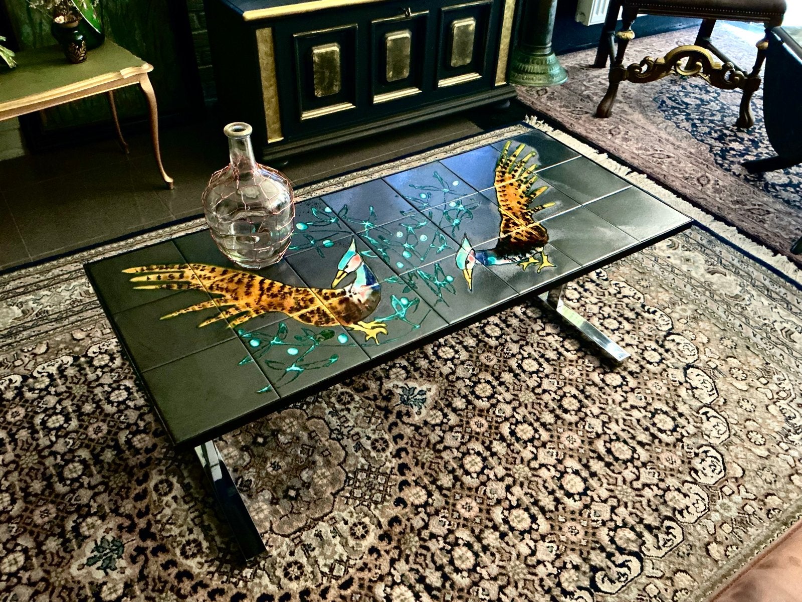 Vintage salontafel met handgemaakt tegelblad, Ophalen