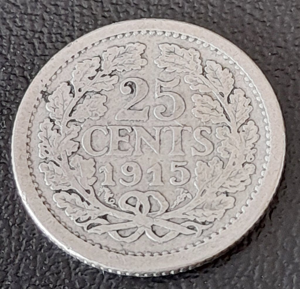 Nederland 25 cent 1915 (lot 3), Zilver, 25 cent, Ophalen of Verzenden, Koningin Wilhelmina