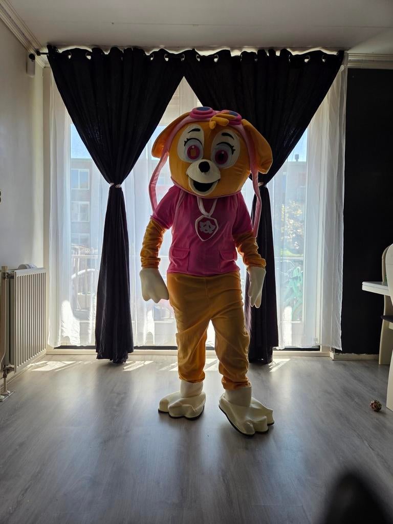 Te huur Paw Patrol Skye Mascotte Pak - Maat L, Hobby en Vrije tijd, Ophalen of Verzenden, Zo goed als nieuw, Pak of Jurk