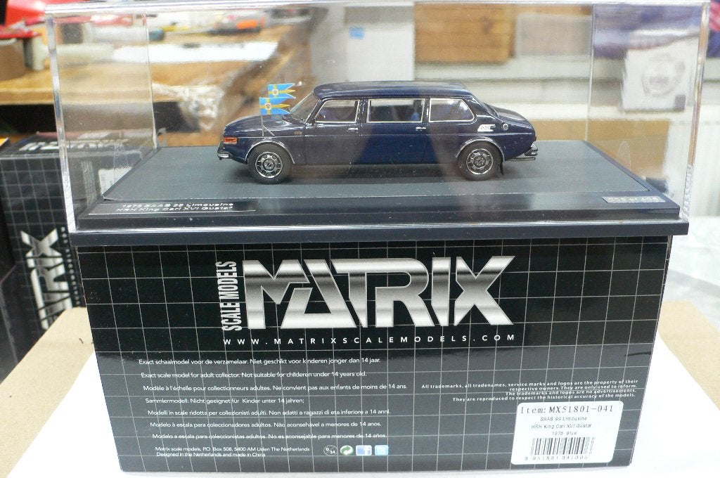 saab 99 limousine -koning gustav 1976 - matrix 1/43 -schaars, Verzenden, Nieuw, Auto, Overige merken