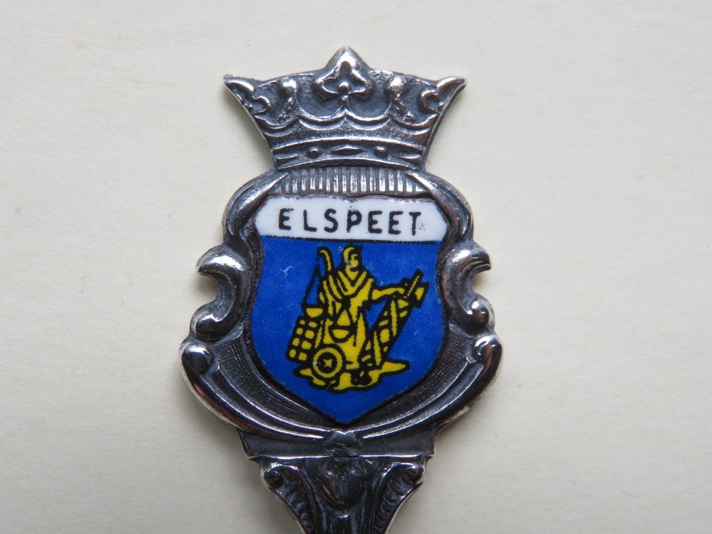 Verzilverd lepeltje wapen Elspeet porseleinen schildje, Verzenden