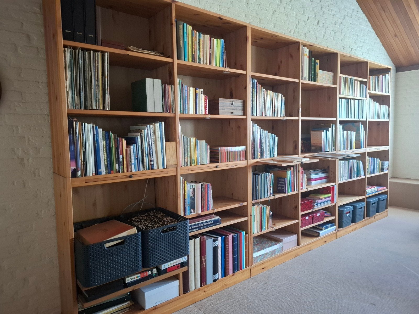 3 grenen boekenkast delen, 138x209x34 cm met aflegborden, Ophalen, Met plank(en), Gebruikt, 100 tot 150 cm