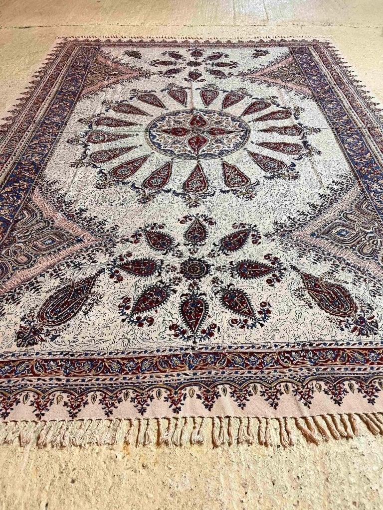 Grand foulard woonkleed hand gestempeld katoen 183/130, Gebruikt, 100 tot 150 cm, Blauw, Djt@dejuistetoon.eu