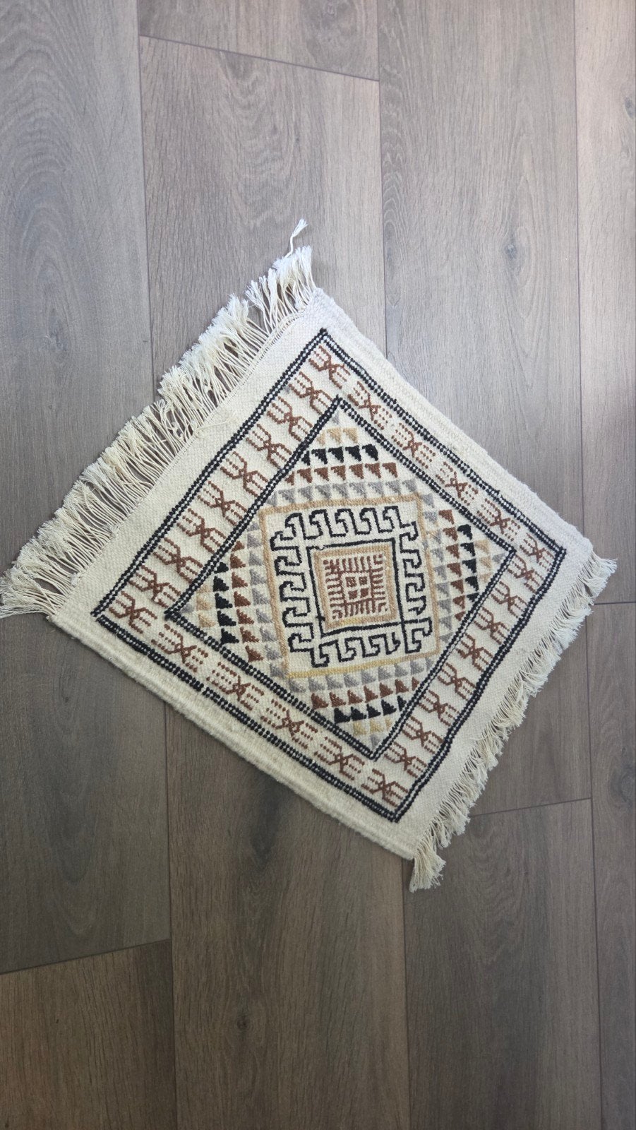 Origineel handgemaakt Tunesisch tapijt kleed Perzisch, Minder dan 50 cm, Etnisch, Handgemaakt, Traditioneel, Zwart, Vierkant