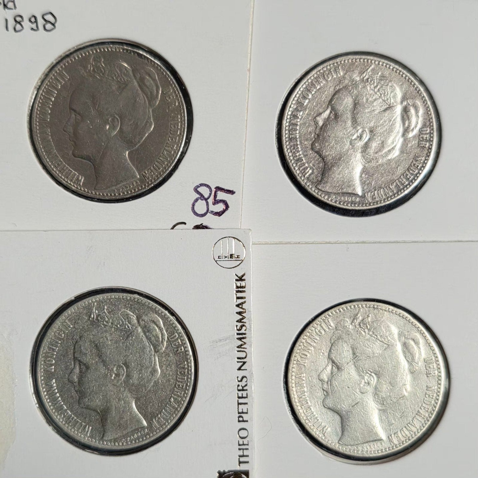 4x 1 gulden Wilhelmina kroning, 1 gulden, Zilver, Koningin Wilhelmina, Verzenden