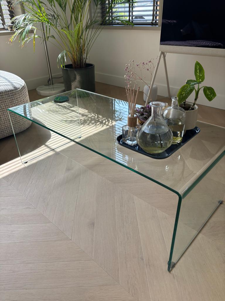 KAVE Home glazen salontafel 110x50cm, Ophalen, Gebruikt, 100 tot 150 cm, 50 tot 100 cm