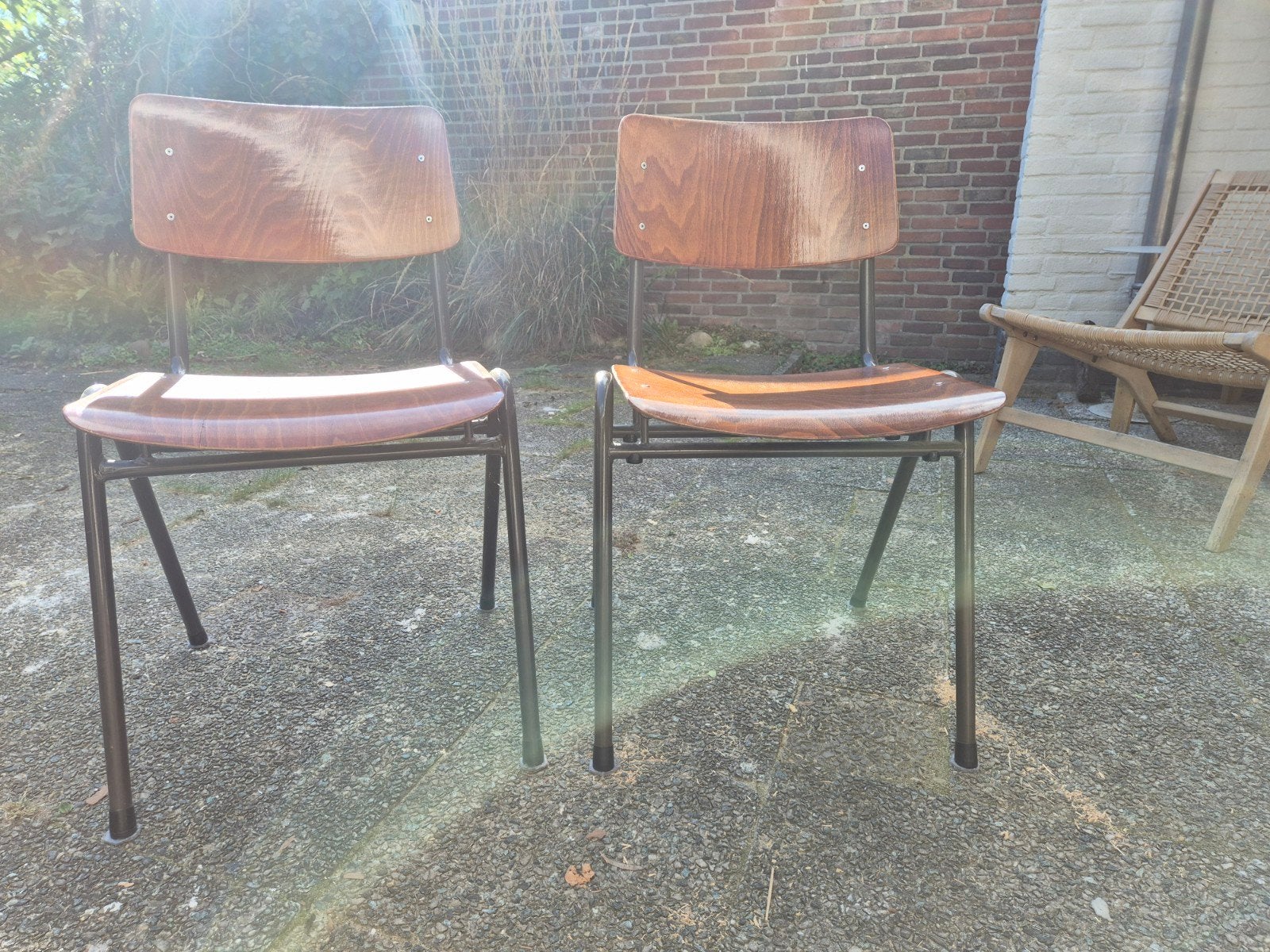 Set van 2 vintage schoolstoelen, Ophalen, Gebruikt, Twee, Bruin
