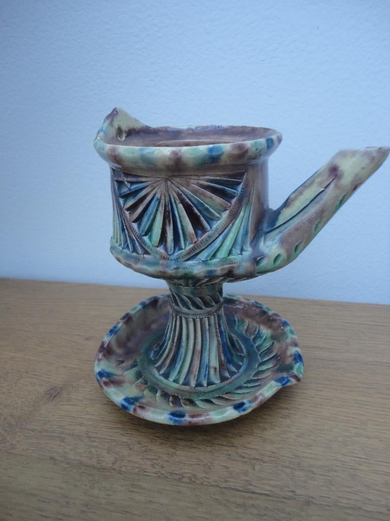 Friese kerfsnede aardewerk oude olielamp (snotneus), Antiek en Kunst, Ophalen of Verzenden