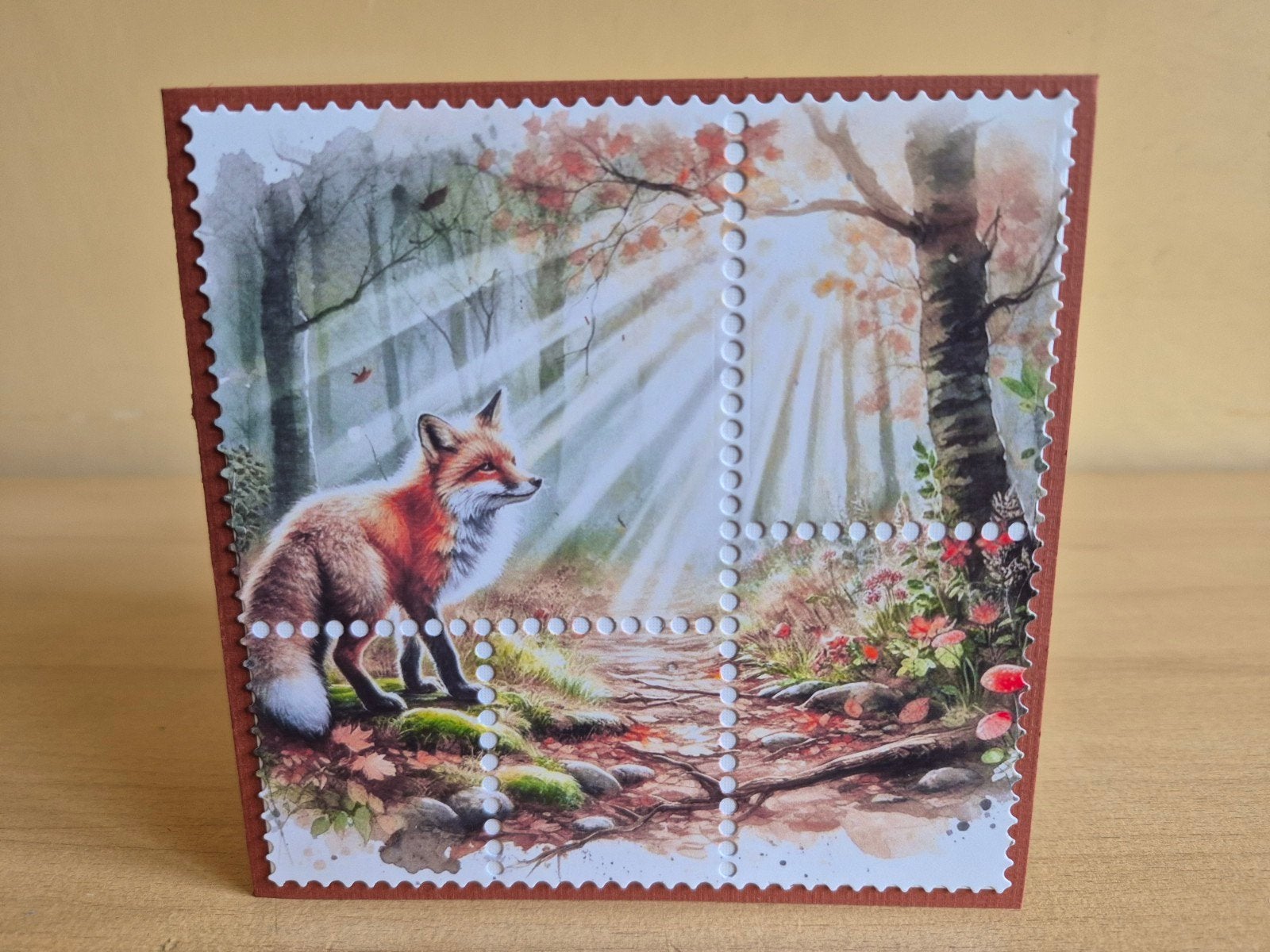 493a) zelfgemaakte kaart- postzegel- vos, Hobby en Vrije tijd, Ophalen of Verzenden, Nieuw