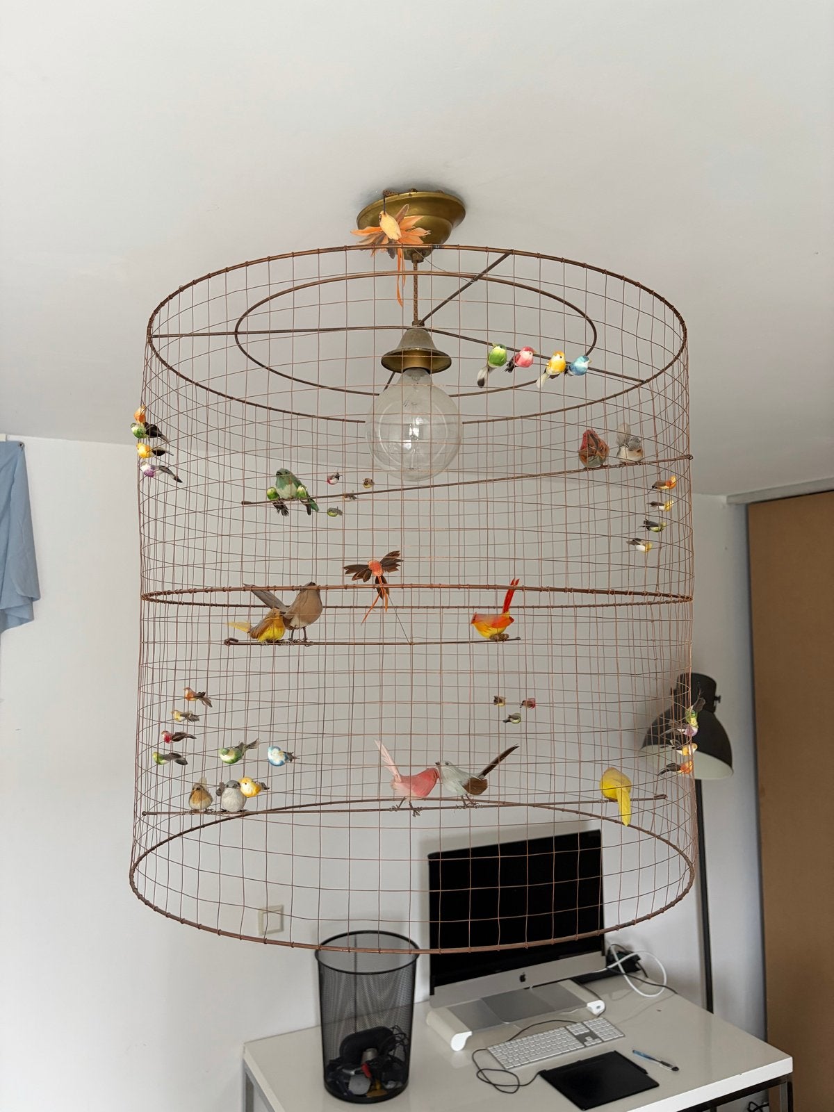 Mathieu Challières Grande Volière Hanglamp met vogels, Ophalen of Verzenden, Gebruikt, Metaal, E27 (groot)