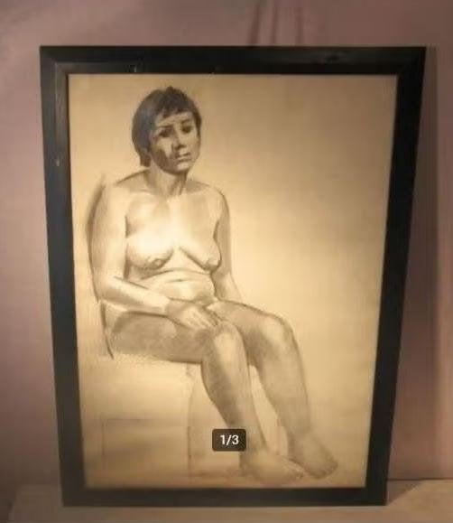 Mooie Tekening 'Zittende Naakte Vrouw' - gesigneerd, Ophalen of Verzenden, Tekening, Gesigneerd