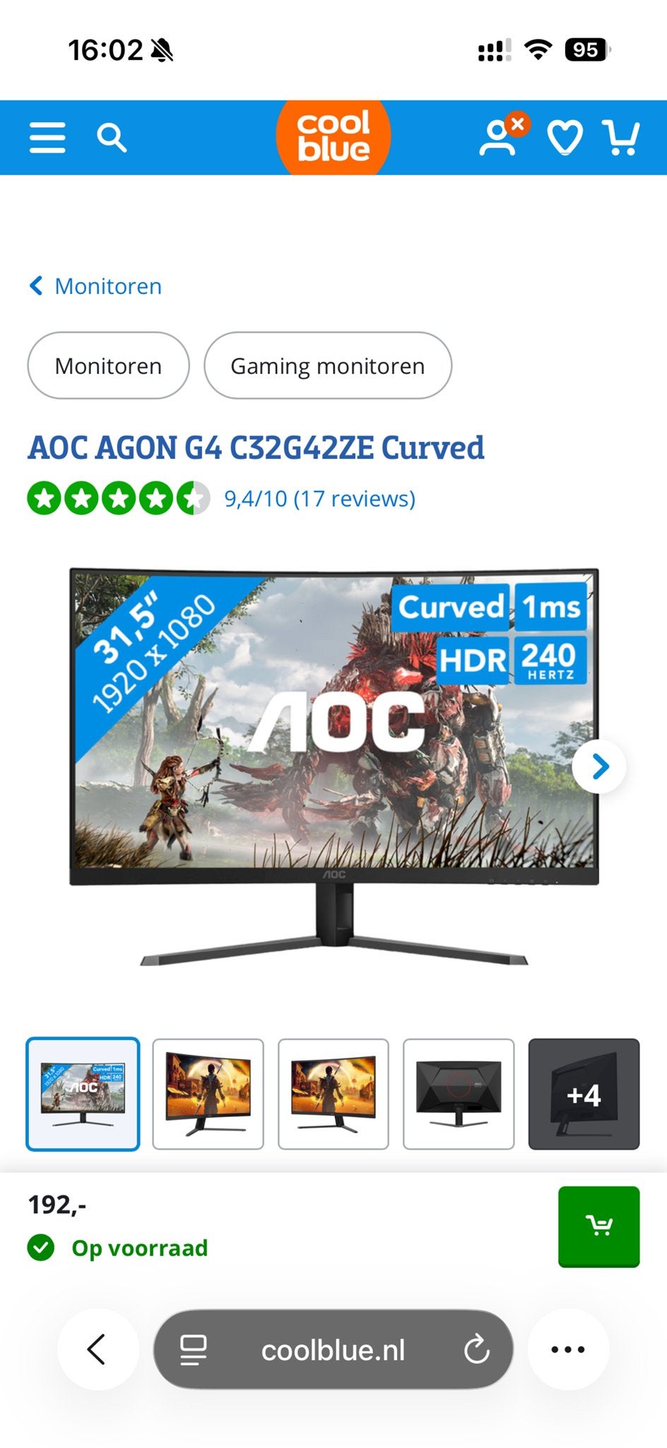 AOC AGON G4 C32G42ZE Curved Gaming Monitor 31.5 inch, HDMI, Curved, Full HD, Minder dan 1 ms