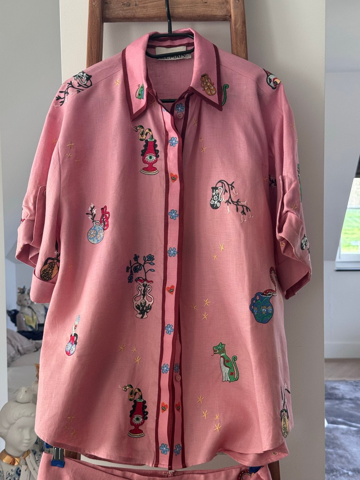ALÉMAIS Linnenset: Geborduurde Blouse & Rok - Roze, Verzenden, Nieuw, Maat 42/44 (L), Roze