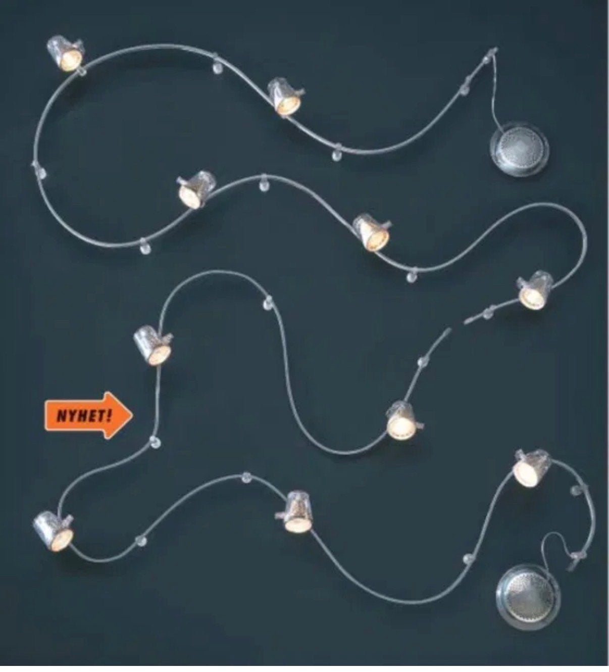 IKEA Magnesium kabelverlichting met 5 spots, Metaal, Nieuw, Overige fittingen, Zilver