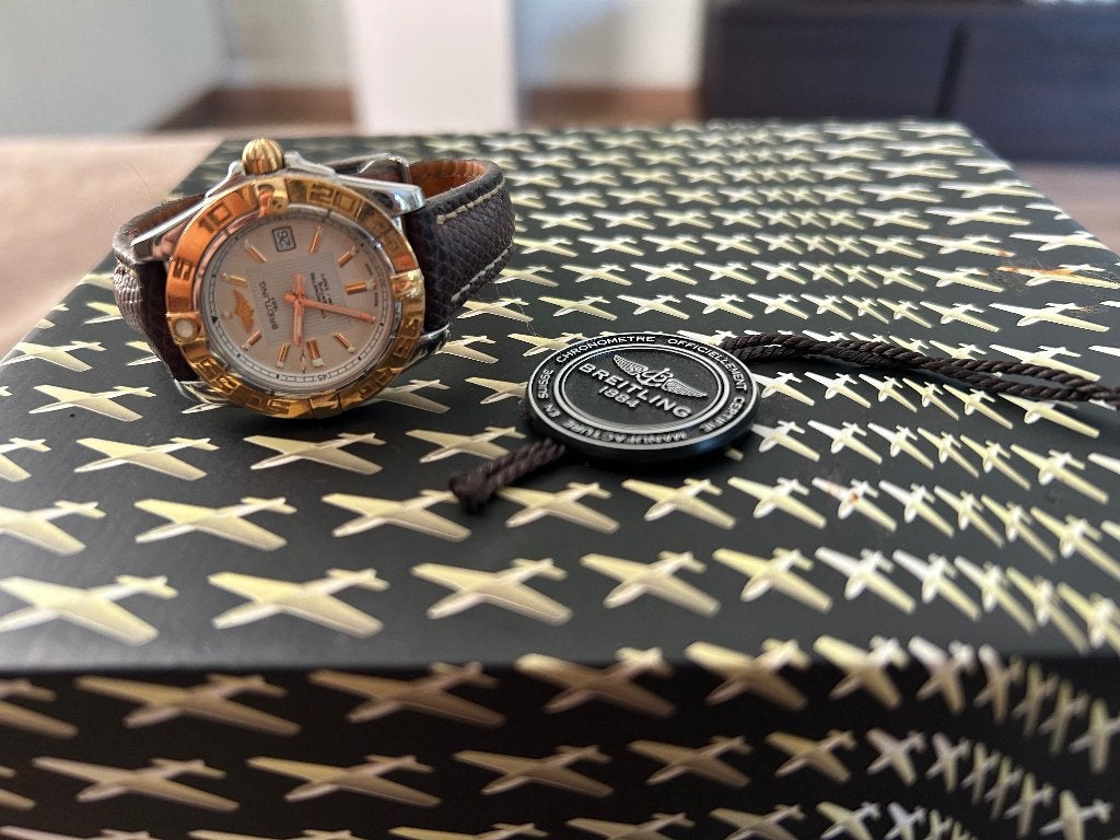 Breitling Galactic 32 Quartz staal roségoud met certificaat, Polshorloge, Goud, Ophalen, Overige merken