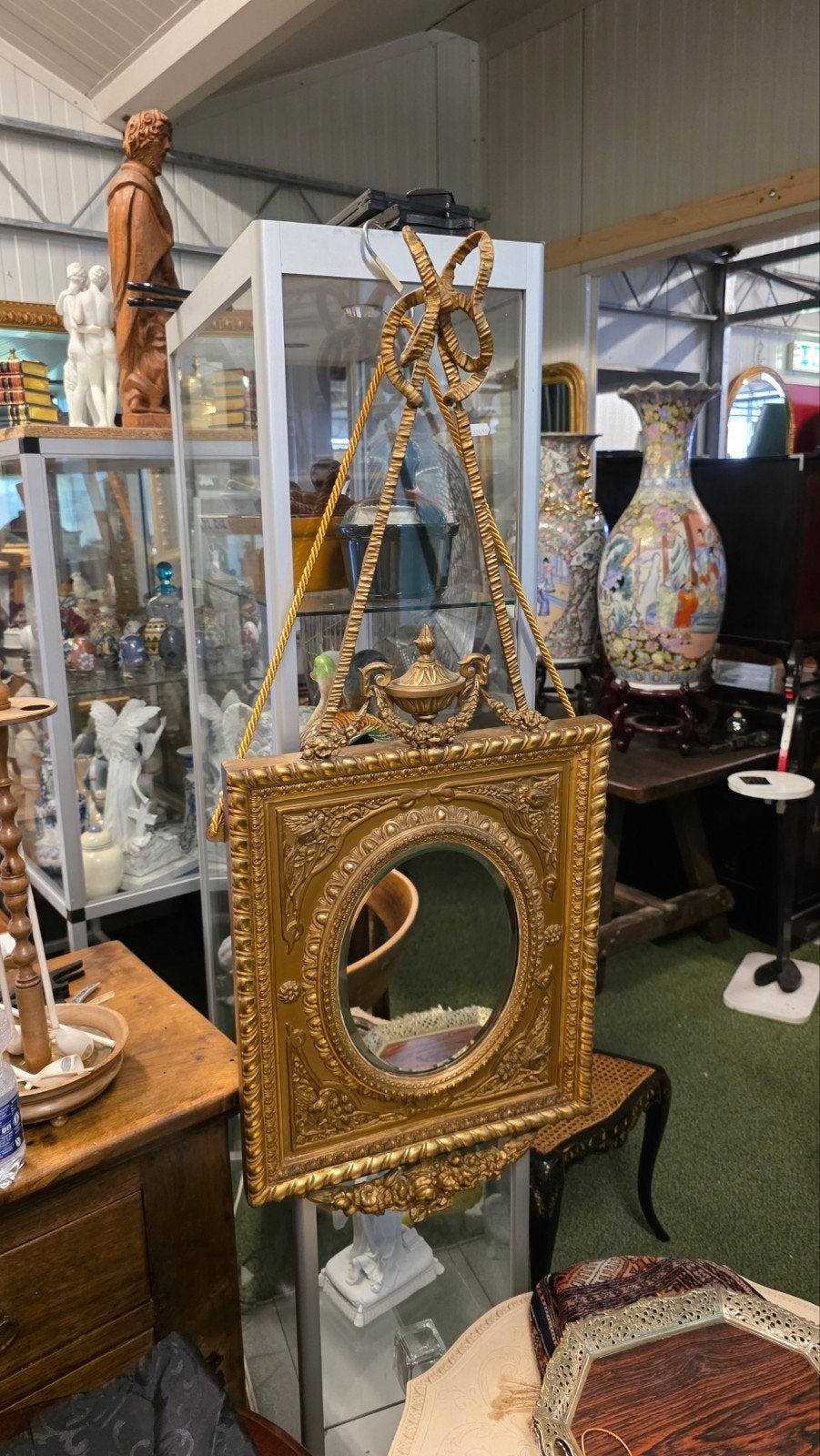 antieke Franse wandspiegel, Ophalen, Ovaal, Minder dan 50 cm