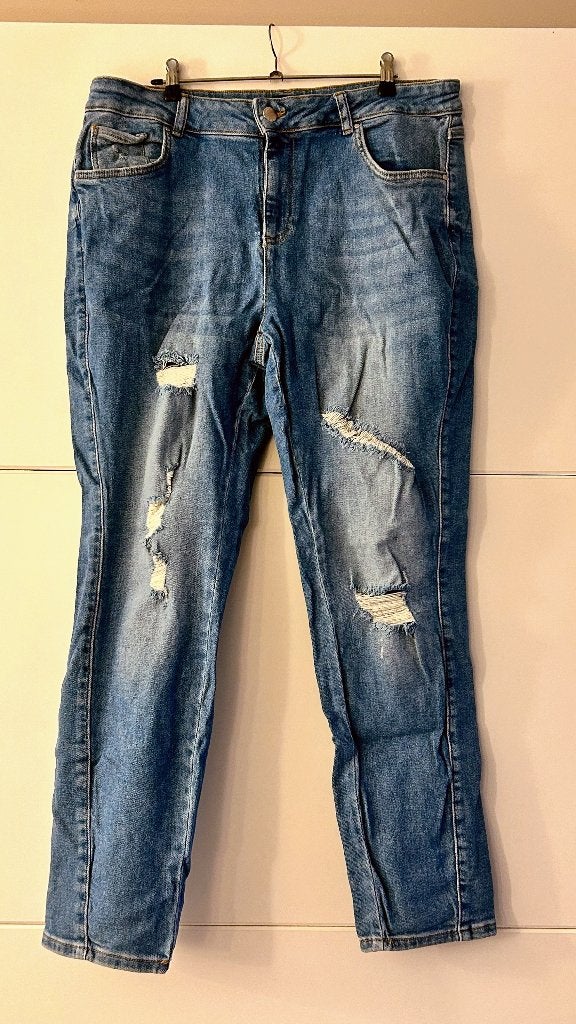MS Mode blauwe jeansbroek met scheuren, Blauw, Ophalen of Verzenden, Zo goed als nieuw, MS Mode