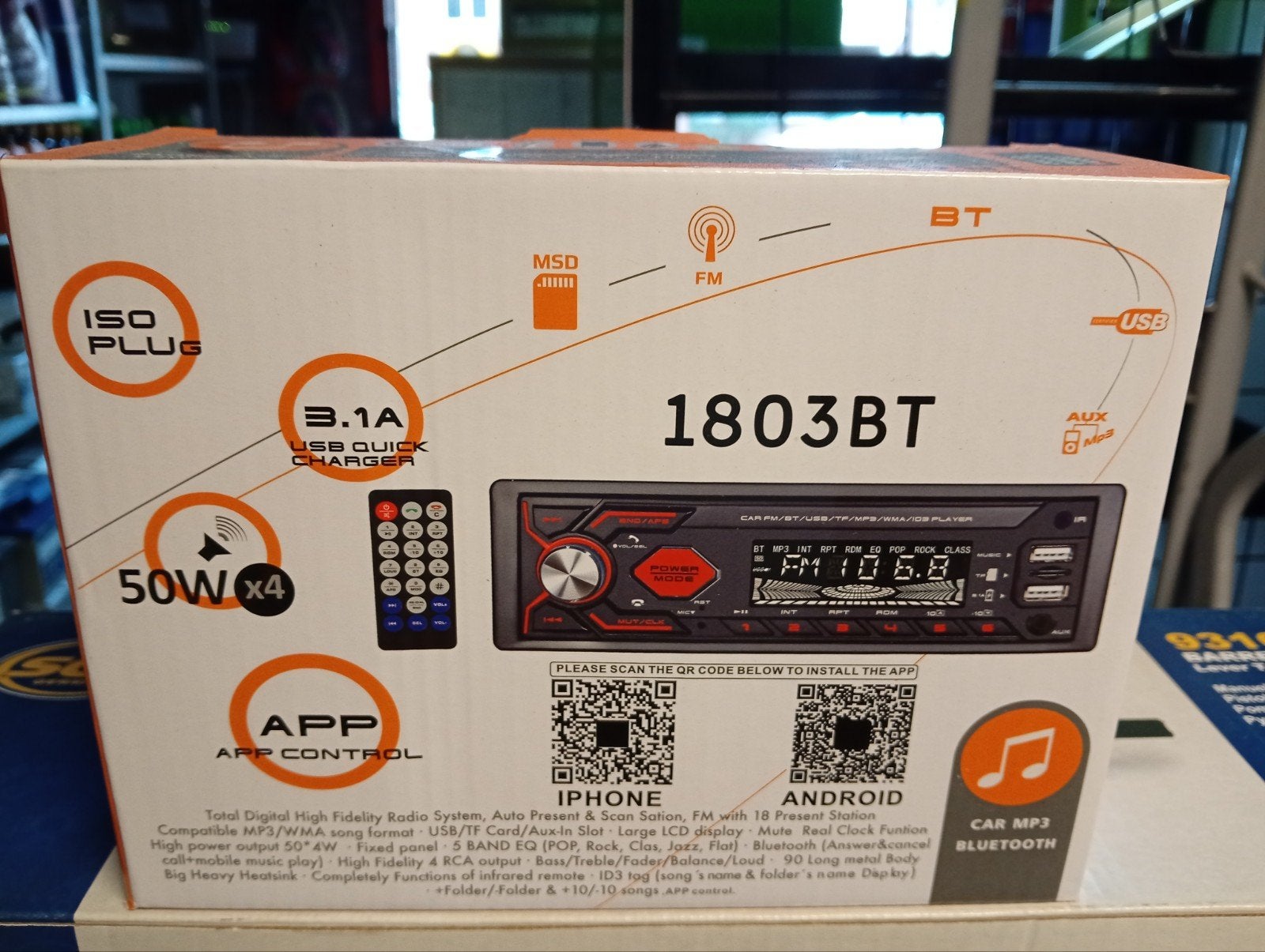 1803BT Autoradio met Bluetooth, USB, FM - Nieuw, Onbekend, Nieuw, Ophalen of Verzenden, Onbekend