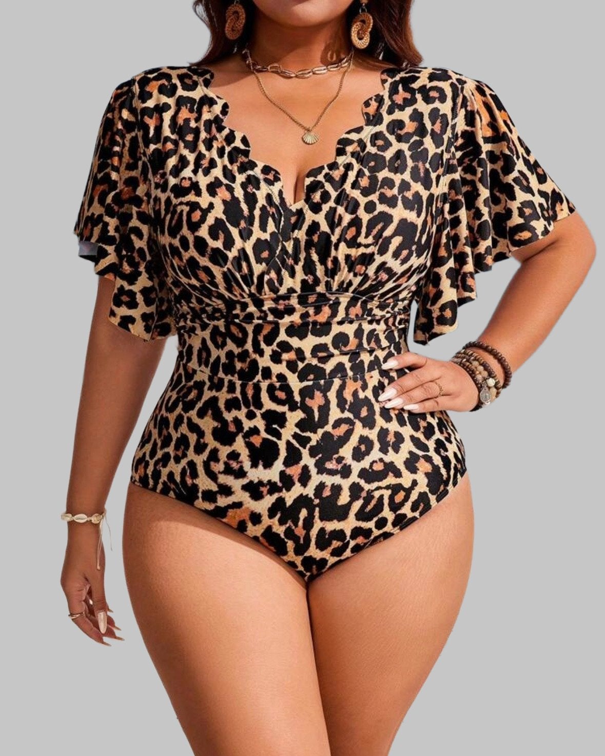 Leopard Print Badpak met Ruches (44-52), Verzenden, Nieuw, Meerkleurig, Lingerie of Zwemkleding
