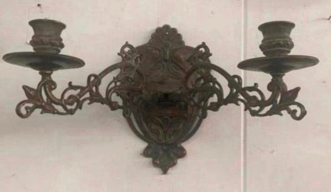 Kandelaar antieke dubbele piano koperen wandkandelaar, Ophalen of Verzenden