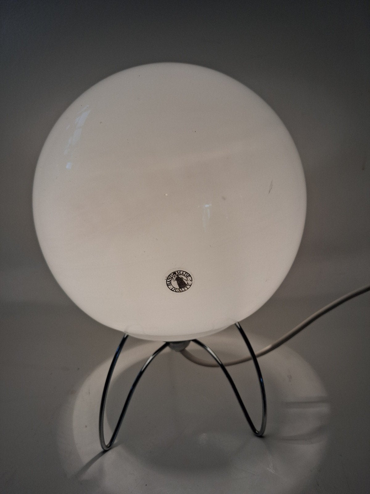 Handgeblazen Opaline Paddestoellamp – Italy Design Vintage, Wit, Ophalen of Verzenden, Glas, Design