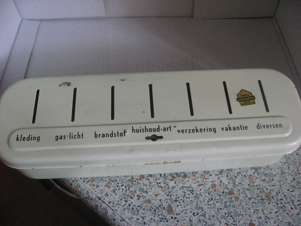 Brabantia Brocante Vintage huishoud spaardoos, Ophalen of Verzenden, Gebruikt, Metaal of Blik, Overige thema's