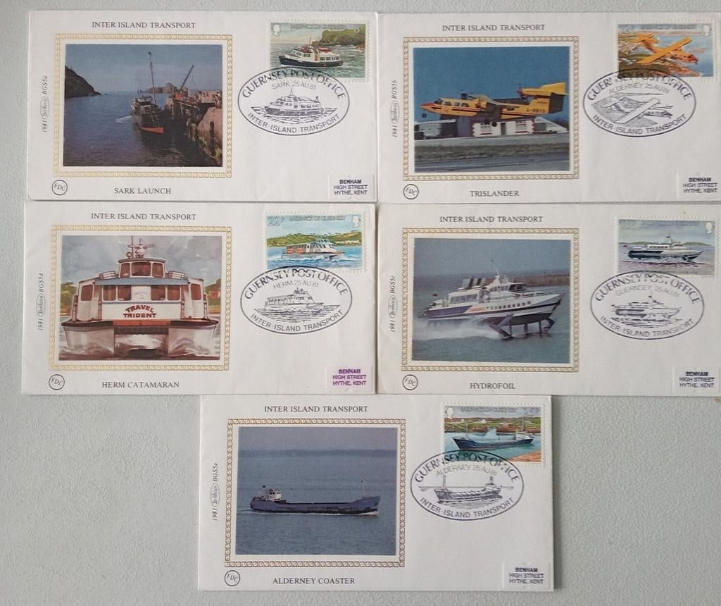 Guernsey postzegels Inter Island Transport FDC's, Ophalen of Verzenden