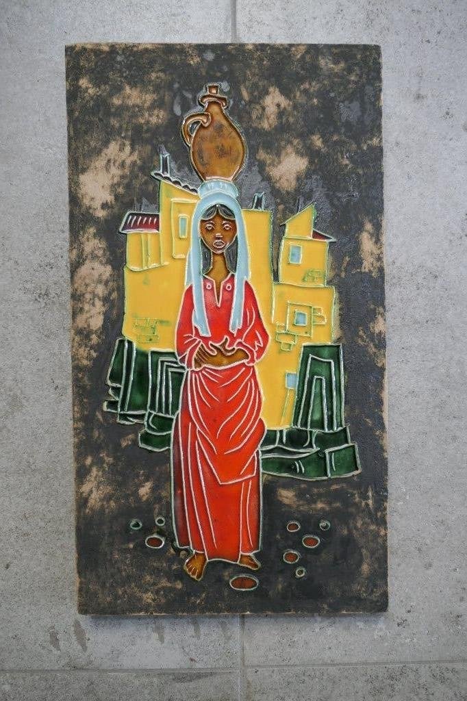 Vintage plaquette wandbord wandpaneel keramiek rechthoekig, Antiek en Kunst, Antiek | Keramiek en Aardewerk, Verzenden