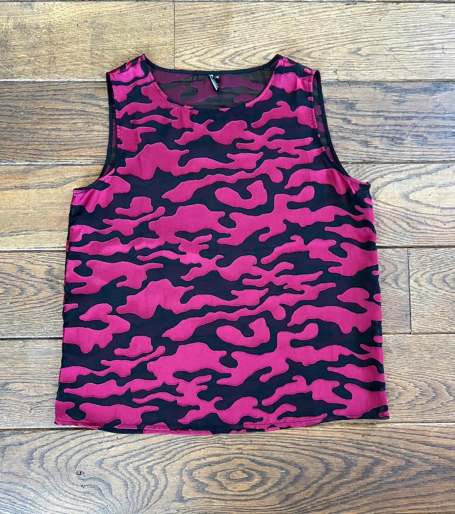 Mouwloze top van SuperTrash, mt 40, rood/roze met zwart, Kleding | Dames, Tops, Maat 38/40 (M), Zwart, Ophalen of Verzenden, Zo goed als nieuw