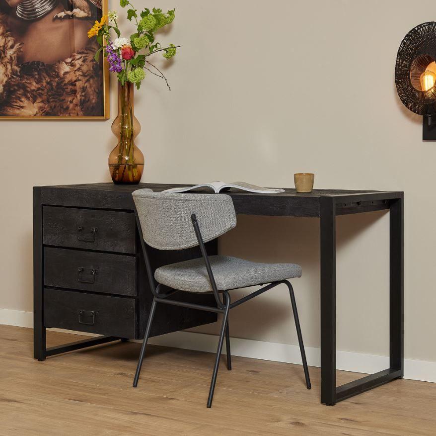 bureau zwart mangohout met ladeblok 145 cm NIEUW VOORRAAD, Zwart, Nieuw, Ophalen of Verzenden, Industrieel