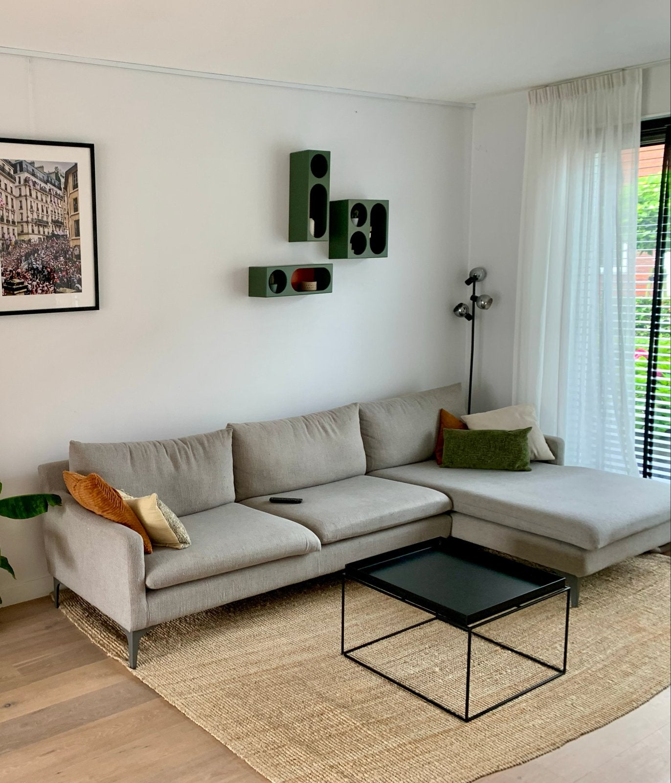 Comfortabele Hoekbank met Longchair - Lichtgrijs Stof, Ophalen, Gebruikt, Hoekbank, 300 cm of meer