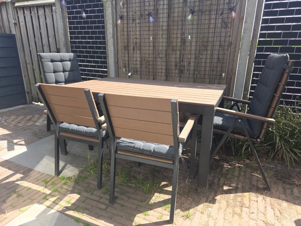 IKEA FALSTER tuinset met 4 stoelen en kussens, Ophalen, 4 zitplaatsen, Kunststof, Gebruikt