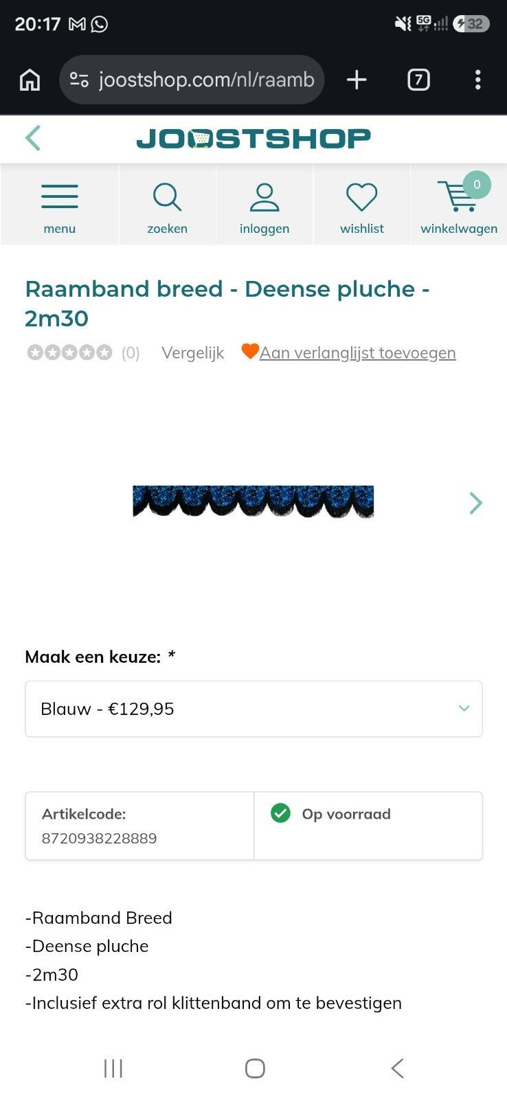 Deense Pluche Raamband Breed - 2.30m, Ophalen of Verzenden, Gebruikt, Overige merken, Dashboard en Schakelaars