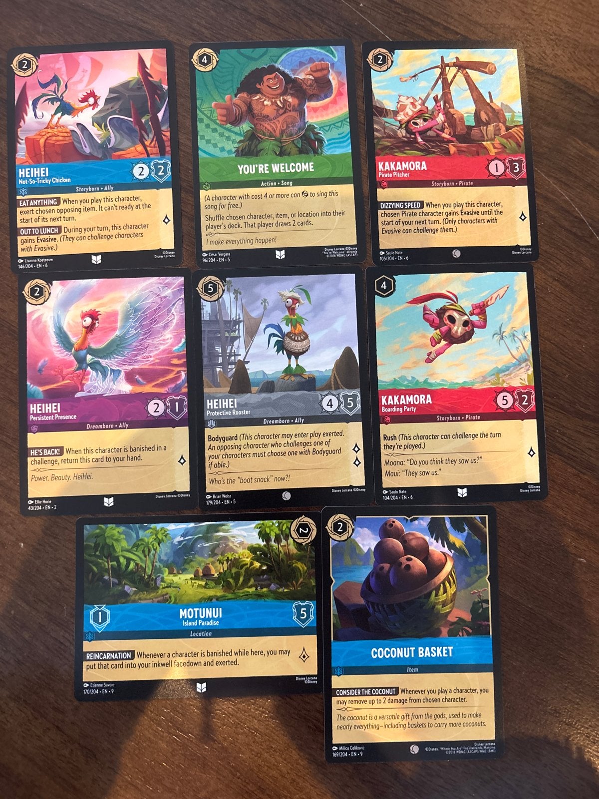 Disney Lorcana Moana Kaarten Set - Heihei, Kakamora, Motunui, Ophalen of Verzenden, Overige figuren, Zo goed als nieuw, Plaatje of Poster