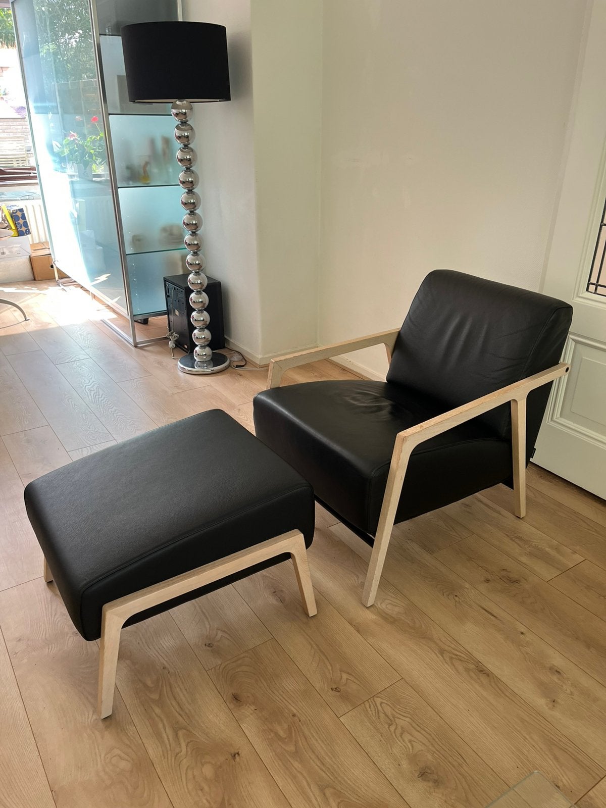 Harvink Fauteuil model Splinter+Hocker Leer IGST., Gebruikt, Design, 75 tot 100 cm, Ophalen of Verzenden
